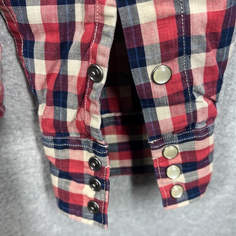 Double RL RRL Western Shirt Mens M Red Plaid Pearl Snap Long Sleeve Cotton EUC - Picture 5 of 10